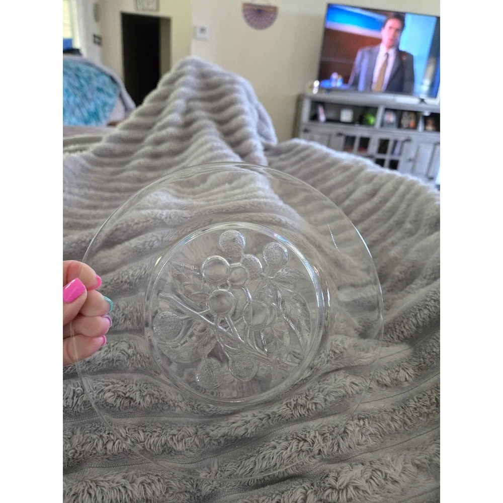 Vintage Clear Pressed Glass 8 Inch Dessert Plate Fruit Berry Embossed Design